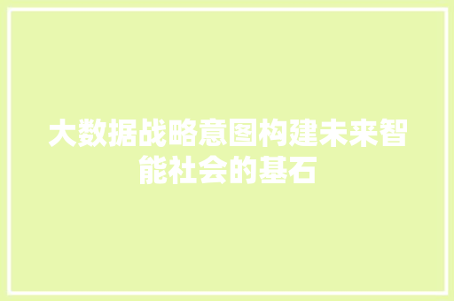 大数据战略意图构建未来智能社会的基石