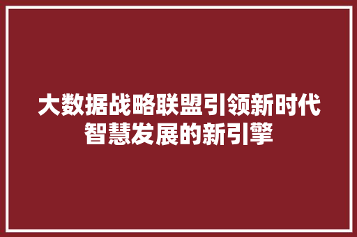 大数据战略联盟引领新时代智慧发展的新引擎