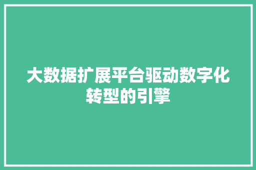 大数据扩展平台驱动数字化转型的引擎