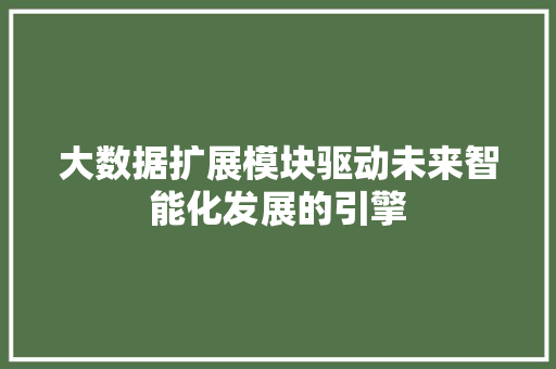 大数据扩展模块驱动未来智能化发展的引擎  第1张