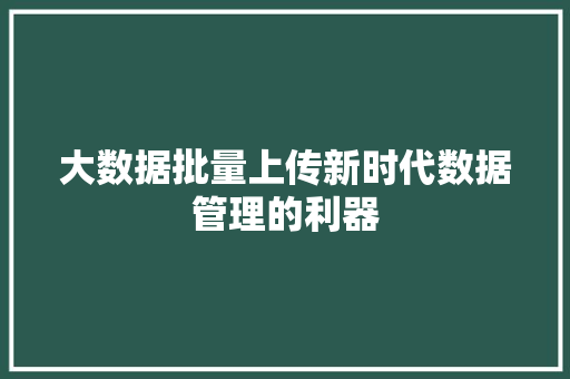 大数据批量上传新时代数据管理的利器