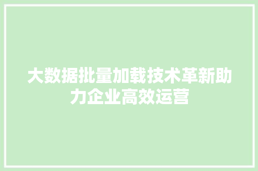 大数据批量加载技术革新助力企业高效运营