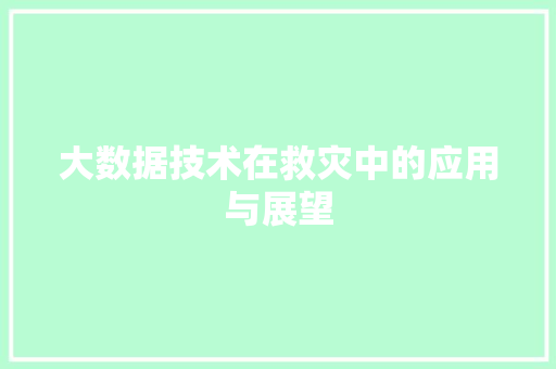 大数据技术在救灾中的应用与展望