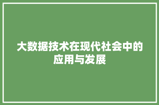 大数据技术在现代社会中的应用与发展
