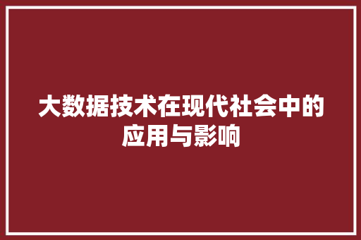 大数据技术在现代社会中的应用与影响