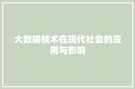 大数据技术在现代社会的应用与影响