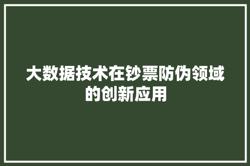 大数据技术在钞票防伪领域的创新应用
