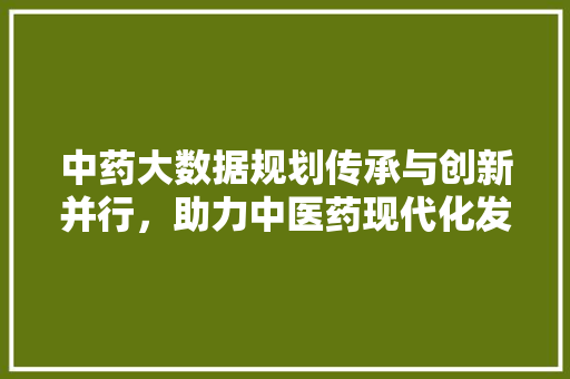 中药大数据规划传承与创新并行，助力中医药现代化发展