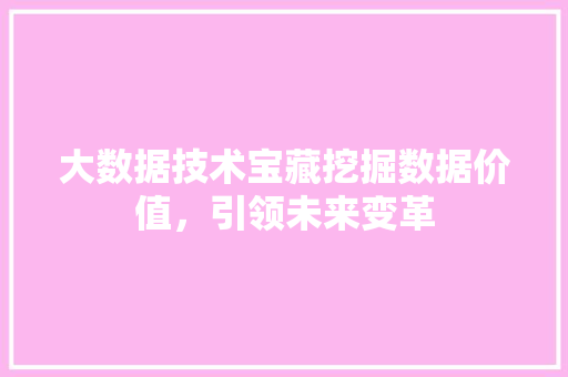 大数据技术宝藏挖掘数据价值，引领未来变革  第1张