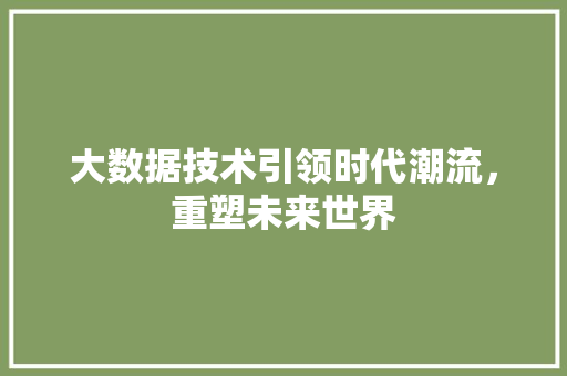 大数据技术引领时代潮流，重塑未来世界