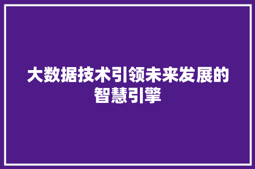 大数据技术引领未来发展的智慧引擎