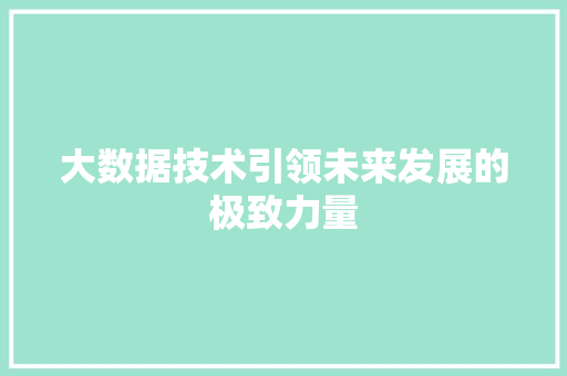 大数据技术引领未来发展的极致力量