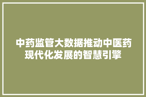中药监管大数据推动中医药现代化发展的智慧引擎