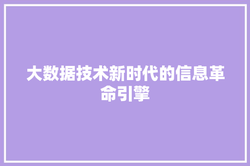 大数据技术新时代的信息革命引擎
