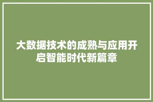 大数据技术的成熟与应用开启智能时代新篇章