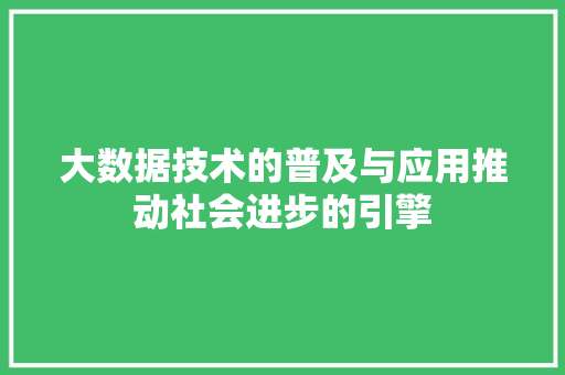 大数据技术的普及与应用推动社会进步的引擎