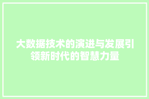 大数据技术的演进与发展引领新时代的智慧力量
