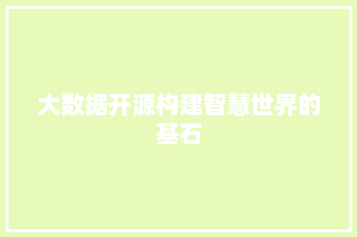 大数据开源构建智慧世界的基石