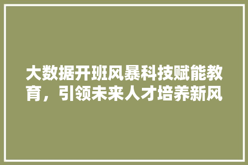 大数据开班风暴科技赋能教育，引领未来人才培养新风向