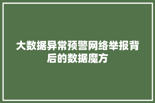 大数据异常预警网络举报背后的数据魔方