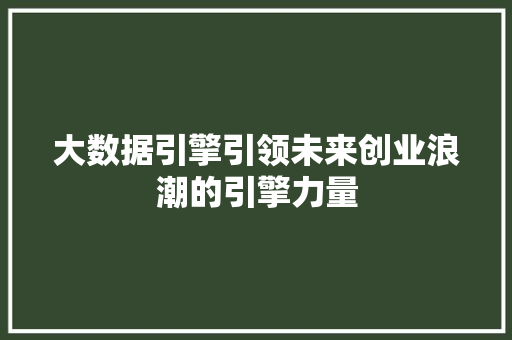 大数据引擎引领未来创业浪潮的引擎力量