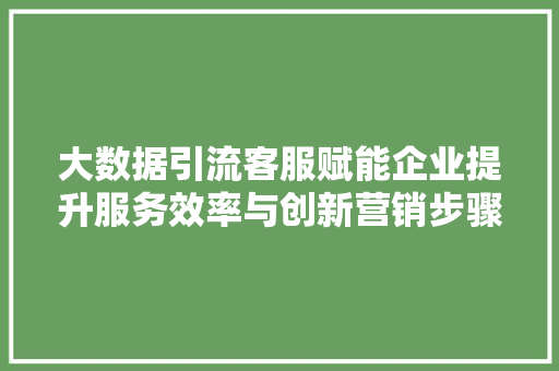 大数据引流客服赋能企业提升服务效率与创新营销步骤
