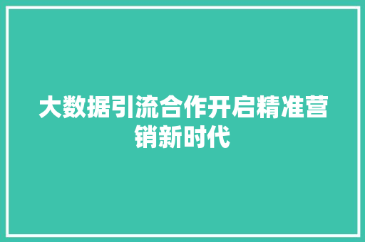 大数据引流合作开启精准营销新时代