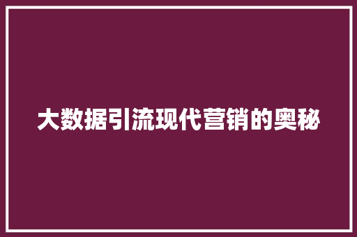 大数据引流现代营销的奥秘