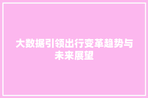 大数据引领出行变革趋势与未来展望
