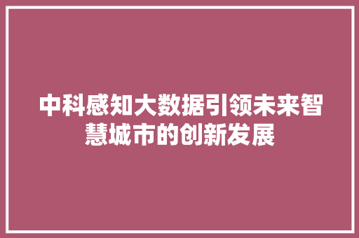 中科感知大数据引领未来智慧城市的创新发展