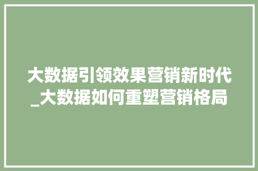 大数据引领效果营销新时代_大数据如何重塑营销格局