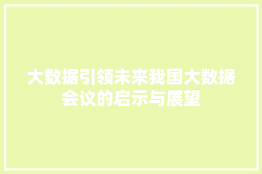 大数据引领未来我国大数据会议的启示与展望