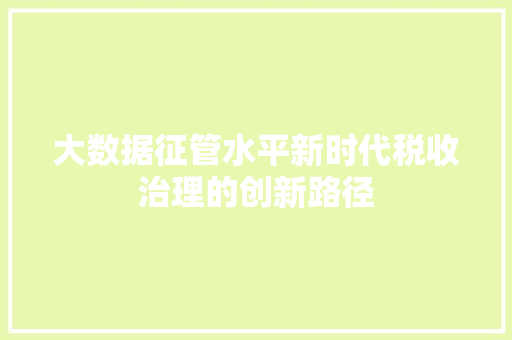 大数据征管水平新时代税收治理的创新路径