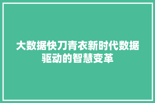 大数据快刀青衣新时代数据驱动的智慧变革  第1张