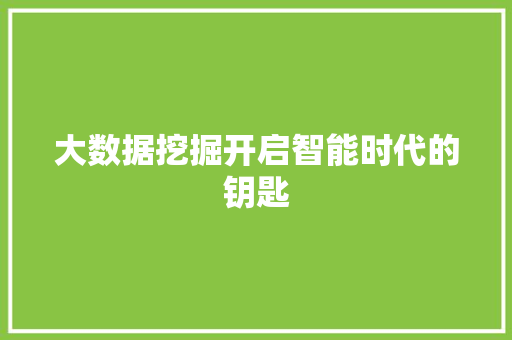 大数据挖掘开启智能时代的钥匙