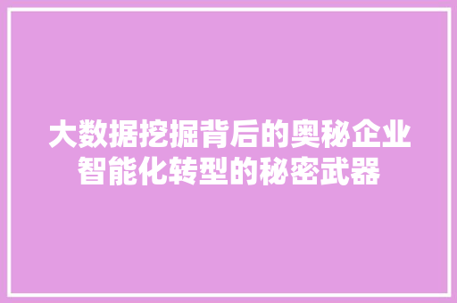 大数据挖掘背后的奥秘企业智能化转型的秘密武器  第1张