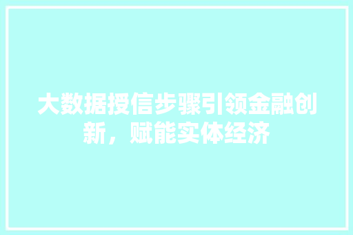 大数据授信步骤引领金融创新，赋能实体经济