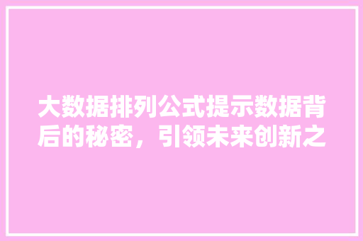 大数据排列公式提示数据背后的秘密，引领未来创新之路