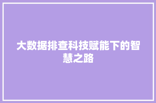 大数据排查科技赋能下的智慧之路