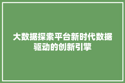 大数据探索平台新时代数据驱动的创新引擎