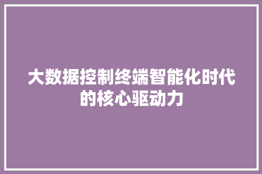 大数据控制终端智能化时代的核心驱动力