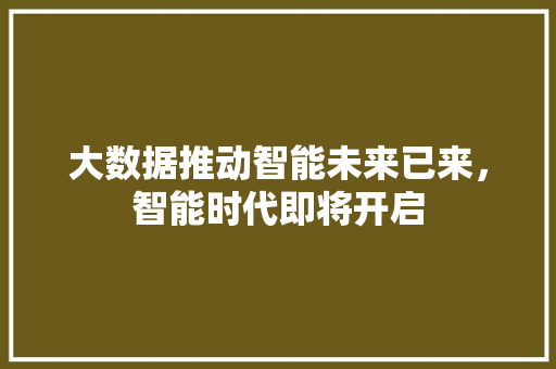 大数据推动智能未来已来，智能时代即将开启  第1张