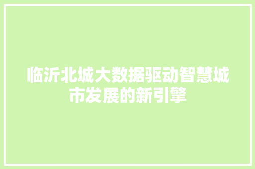 临沂北城大数据驱动智慧城市发展的新引擎  第1张