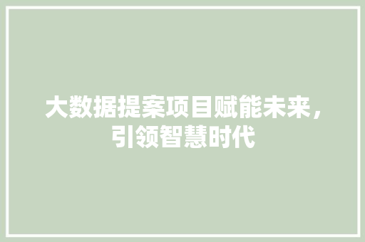 大数据提案项目赋能未来，引领智慧时代  第1张