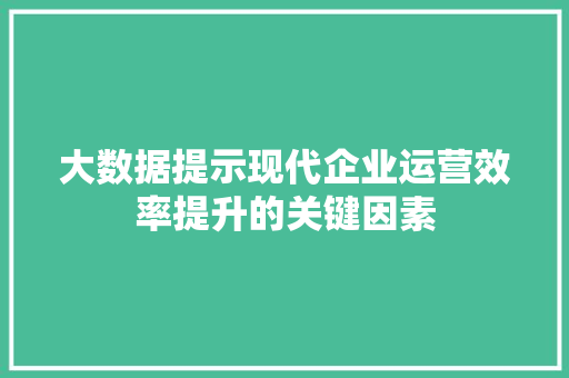 大数据提示现代企业运营效率提升的关键因素  第1张