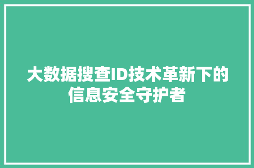 大数据搜查ID技术革新下的信息安全守护者  第1张