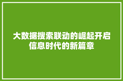 大数据搜索联动的崛起开启信息时代的新篇章