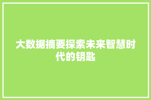 大数据摘要探索未来智慧时代的钥匙  第1张