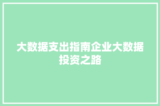 大数据支出指南企业大数据投资之路  第1张