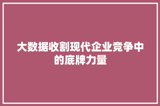 大数据收割现代企业竞争中的底牌力量  第1张